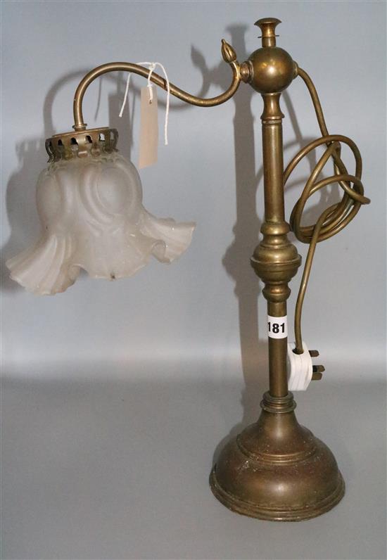 2 Victorian brass reading lamps with shades